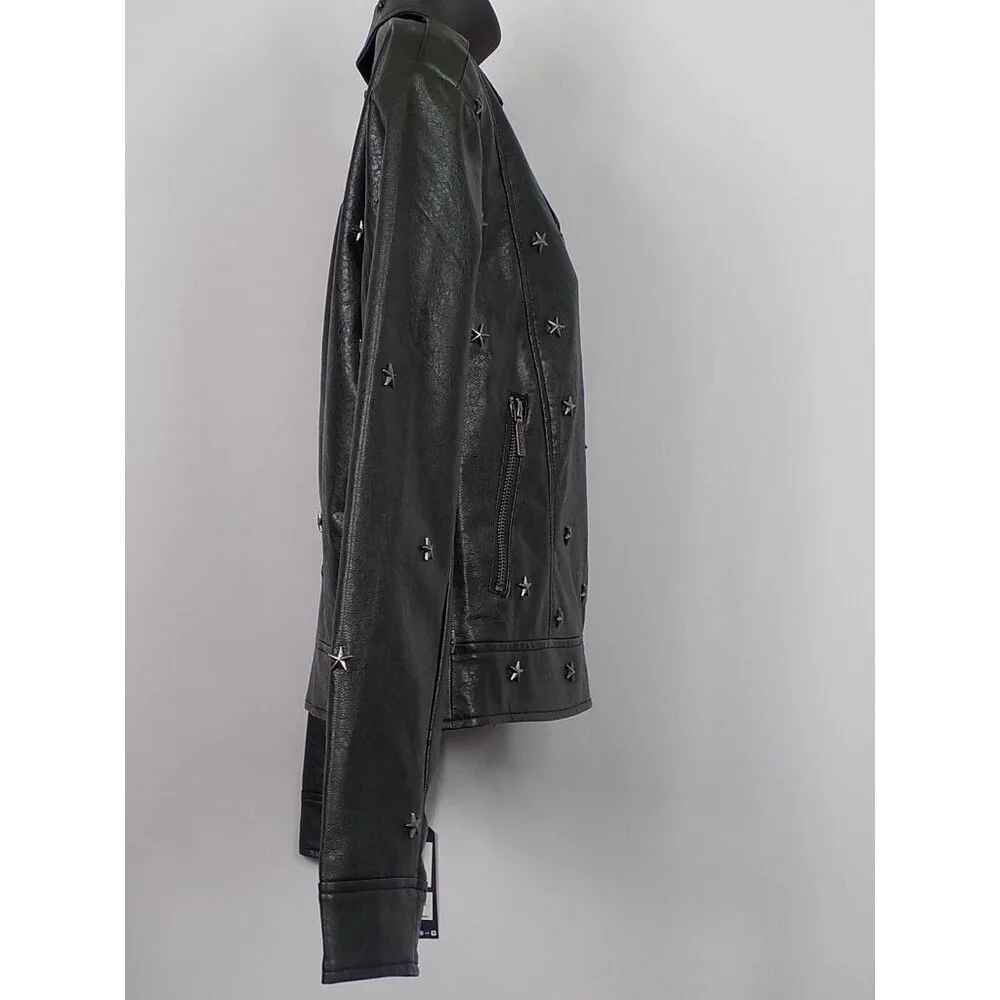 Faux Leather Jacket Dark Green Women Size XS Collection b Star Studded NWT - Picture 6 of 10